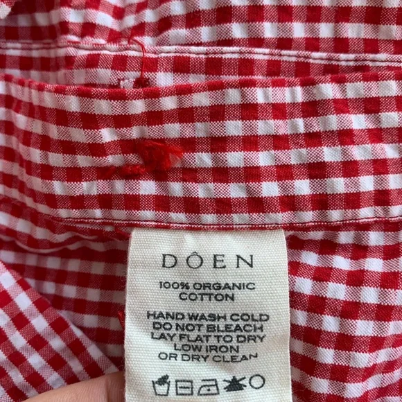 Doen Coralie Cotton Crewneck Button Mini Dress Rouge La Maddalena Gingham  Red